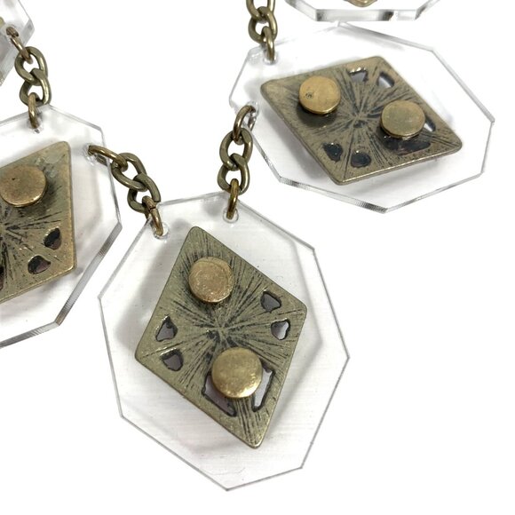 J.Crew Statement Bib Necklace Clear Rhinestone & Orange Lucite Crystal Choker - Picture 5 of 8